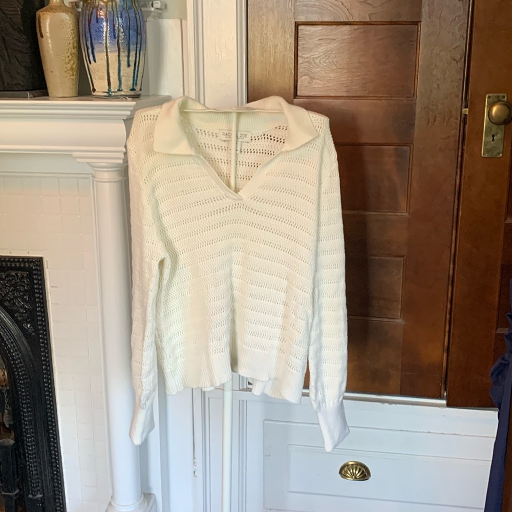 Rachel Zoe open v weave v neck puff sleeve sweater. Worn a bunch but good shape‎